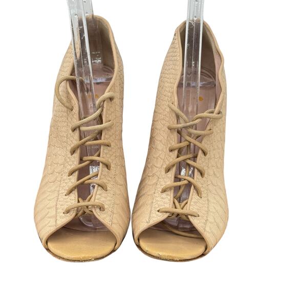 Kate Spade Inella Bootie Heel Women’s 8 Beige Lace Up Peep Toe Snakeskin Leather - Picture 3 of 12
